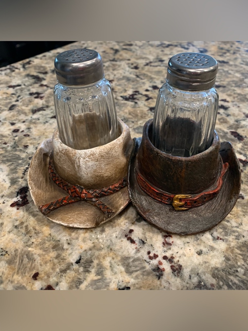 Cowboy Hat Salt & Pepper Shaker Set - Brown and Tan